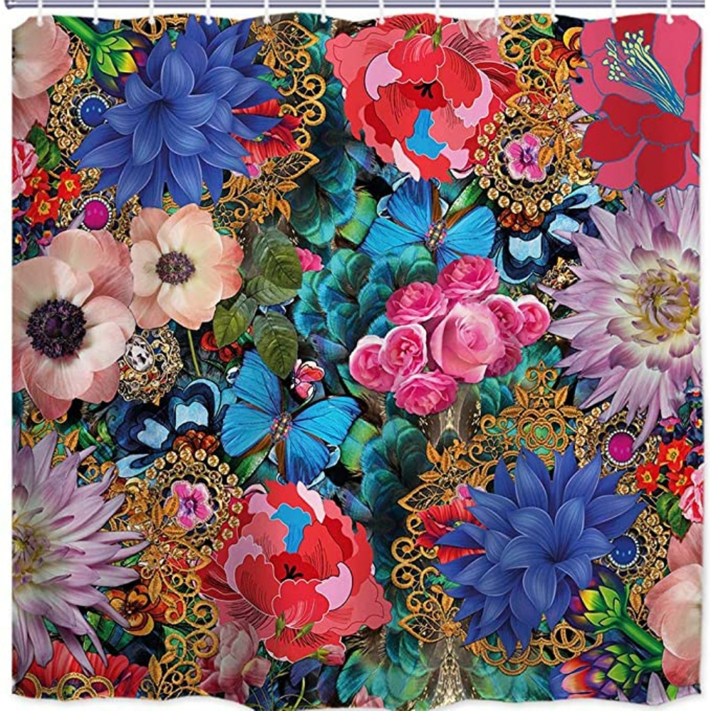 Fabric Shower Curtains Colorful Flower with Europe - Picture 1 of 4